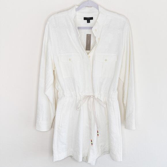 NWT J Crew Embroidered Floral Long Sleeve Tie Waist Cream Utility Romper 14 - Picture 2 of 16